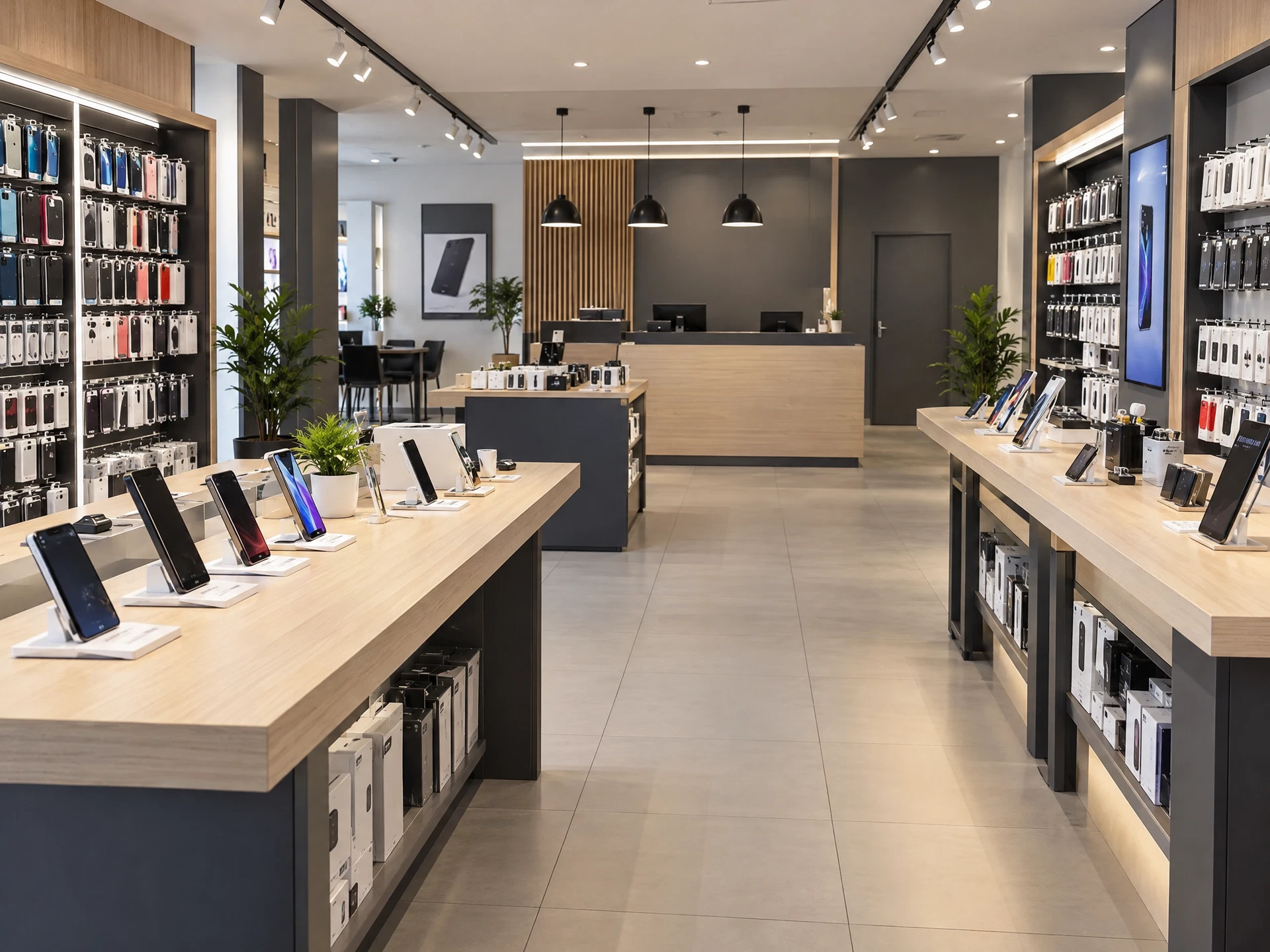 Cep telefonu mağazası için modern ürün teşhir alanı